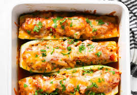 Low Carb Chicken Zucchini Enchilada Primavera Kitchen In 2020 Zucchini Enchiladas Chicken Zucchini Chicken Zucchini Boats