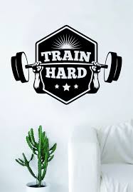 Train Hard Quote Fitness Health Work Out Gym Decal Sticker Wall Vinyl Art Wall Room Decor Weights Dumbbell Motivation Inspirational Train Hard Quotes Vinyl Wall Art Vinyl Wall
