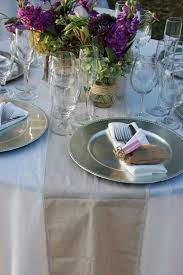 Table Set Up With Burlap Runner And Silver Charger Plate Silver Charger Plates Charger Plates Wedding Silver Chargers