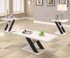 Coaster 3 Pc High Gloss Black White Occasional Table Set Coffee Table End Table Set 3 Piece Coffee Table Set Coffee Table