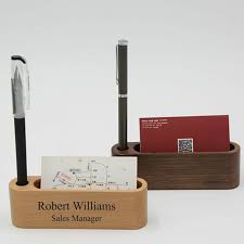 Vistaprint offers a wide range of business cards cases: Personalized Custom Wood Business Card And Pen Holder Forevergifts Com
