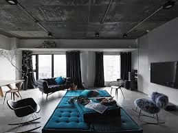 Black living room furniture sets : Black Grey And Blue Living Room Filled With Roche Bobois And Vitra Furniture