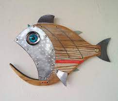 Fish Sculpture Handmade Fish Steampunk Fish Fishing Pole Etsy Fish Sculpture Fish Wall Art Driftwood Art