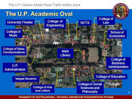 Unibersidad ng pilipinas diliman), also referred to as upd, up diliman, or simply university of the philippines or up, is a coeducational, public research university located in diliman, quezon city, philippines.it was established on february 12, 1949 as the flagship campus and seat of administration of the university of the philippines. University Of The Philippines National Center For Transportation Studies The University Of The Philippines Diliman Model Road Traffic Safety Zone Road Ppt Download