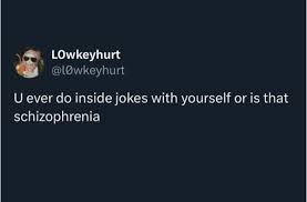 LOwkeyhurt @lOwkeyhurt U ever do inside jokes with with yourself or or is  that schizophrenia