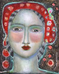 Special Price Print Mixed Media Painting Woman Exotic Ethereal Red Night  Sky