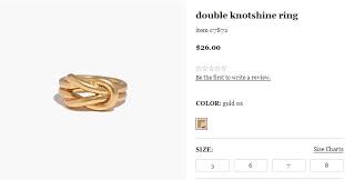 jcr 旗下madewell double knotshine 铜质扭花戒指 size chart chart writing