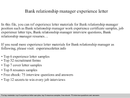 A relationship manager is a part of the sales team who builds and maintains relationships with clients and customers. Bank Relationship Manager Experience Letter