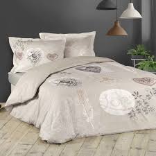 Housse de couette avec rabat marque : Housse De Couette Et Deux Taies Coton 240 Cm Nature Charme Beige Linge De Lit Eminza