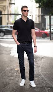3 Outfits Every Guy Should Own Ashley Weston 1 Polo Shirt Outfits Black Polo Shirt Men Black Shirt Outfit Men