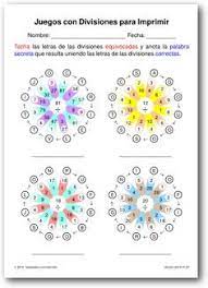 Para cada tipo, juegos de tablero, dominós, cartas etc… se presentarán diversos ejemplos, indicando en cada caso, para qué alumnos está pensado, los contenidos matemáticos que se pueden trabajar con el ejemplo … Juegos Con Divisiones Para Imprimir Ejercicios De Divisiones Juegos Matematicos Para Imprimir Juegos De Divisiones