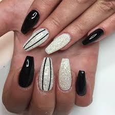 Black And Gold Nails Coffin Black And White Coffin Nails With Glitter Black Coffin Nails Silver Glitter Nails Casket Nails