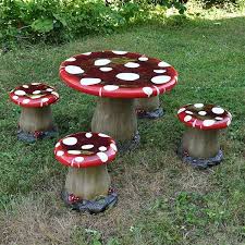 A Mushroom Toadstool Table And 4 Stools Designed For Children To Sit On These Are Frost Pr Bistro Table Outdoor Garden Table And Chairs Garden Furniture Sale
