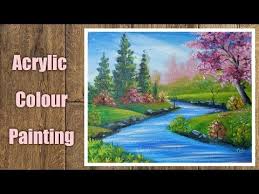 How To Paint A Simple Landscape With Acrylic Colour Youtube Easy Landscape Paintings Landscape Scenery Paintings
