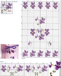 8 pagine decalcabili, testo spagnolo. Schema Per Lenzuola Con Violette Da Ricamare A Punto Croce Schemi A Punto Croce Gratis
