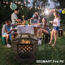 Get a hexagon form for the upper side and then create some six pillars around. Wood Burning Fire Pit Segmart 24 Hexagon Metal Fire Pit Bbq Grill Outdoor Fire Pit Bowl With Spark Screen Poker Backyard Patio Garden Fire Pit For Camping Heating Bonfire Picnic L6280