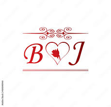 BJ love initial with red heart and rose Stock Vector | Adobe Stock