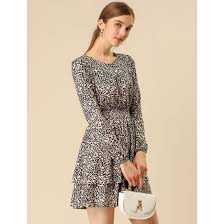 Download Women S Leopard Print Long Sleeve Layered Ruffle Hem Dress Pink On Sale Overstock 29037233