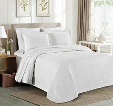 King size comforter bed sets. Queen Cal King Bed Solid White Plaid Oversized 3 Pc Quilt Set Coverlet Bedspread Ebay Bed Spreads Cal King Bedding Bedspread Set
