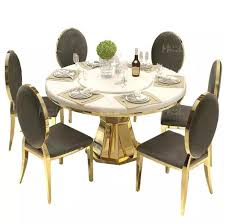 A scratch or stain on marble can cause the heart of a homeowner to overturn. Stainless Steel Gold Dining Table Round Marble Top Dining Tables Aliexpress