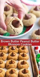 Brown Butter Peanut Butter Blossom Cookies Video Peanut Butter Blossom Cookies Hershey Recipes Peanut Butter Kiss Cookies