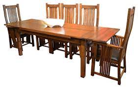 Crafters and weavers mission oak dining table w/ 2 leaves and 8 high back chairs. Arts And Crafts Oak Dining Table With 2 Leaves 8 High Back Chairs 9 Piece Set Craftsman Dining Sets By Crafters And Weavers Houzz