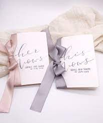 White His And Her Vow Book Personalized Vow Cards Hand Lettered Calligraphy Silk Ribbon Vow Booklet Her Vows His Vows Wedding Gift Vow Booklet Vow Book Creative Wedding Invitations