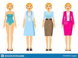 女商人或女商人的内衣办公室风格服装女装向量例证. 插画包括有额发, 查出, 纵向, 字符, 蓝色- 202301263