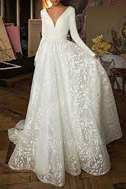 Elegant Appliques V Neck Tulle A Line Wedding Dress Simple Elegant Wedding Dress Long Sleeve Wedding Dress Lace Sheath Wedding Dress Lace