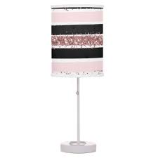 Girly Rose Gold Pink Black Glitter Stripes Pattern Table Lamp Zazzle Com Rose Gold Pink Stripes Pattern Black Glitter