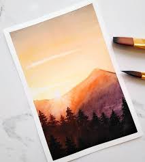 Montage Et Coucher De Soleil Aquarelle Pastel Art Painting Art Projects Art Painting