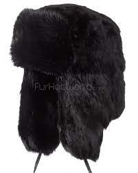Black Rabbit Fur Russian Ushanka Hat For Men Ushanka Fur Hat For Man