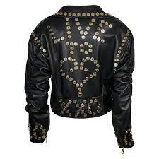 Moschino Vintage Live Is Black Leather Cropped Biker Jacket In 2021 Cropped Biker Jacket Black Leather Studded Leather Jacket