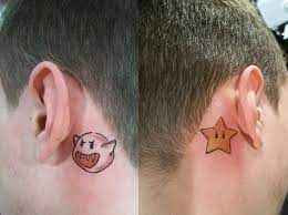 Super Mario Bros Tattoo Tattoos For Guys Behind Ear Tattoo Men Ear Tattoo Men