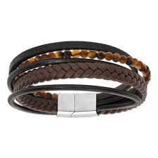 Maybe you would like to learn more about one of these? Bracelet Acier Homme Cuir Marron Et Noir Multi Fils Boules Oeil De Tigre Double Fermoir 20 Cm