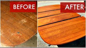 Some folks just try to sand the old finish off but you just get what is on the surface. Refinish A Mid Century Dining Table Youtube