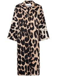 Ganni Leopard Print Single Breasted Coat Neutrals Milanstyle Com