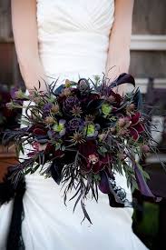 12 Ways To Have The Chicest Halloween Wedding Ever Dark Wedding Purple Wedding Bouquets Succulent Bouquet Wedding
