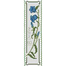 Ivory aida, floss, needle, and instructions. Name With Blue Flowers Bookmark Cross Stitch Kit Elite Designs