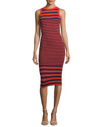 Milly Stripe Ottoman Sweater Dress In Navy Poppy Modesens Dresses Striped Midi Dress Fitted Dress