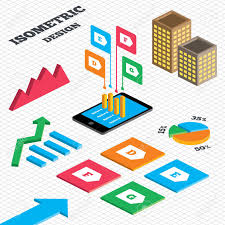 Isometric Design Graph And Pie Chart Energy Efficiency Class