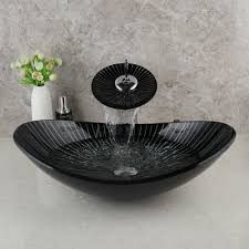 black tempered glass oval basin