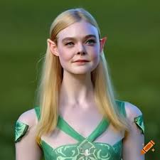 Elle Fanning as Princess Zelda in a detailed and naturalistic style with a  green field background on Craiyon
