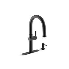 We visited our local lowes and the husband and i both instantly fell in love with the kohler faucet that was on display. Kohler Rune Single Handle Pull Down Sprayer Kitchen Faucet In Matte Black K R22153 Sd Bl The Home Depot