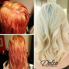 For full head bleaching it is generally a good idea to start at the back, where the hair is the thickest. Color Correction Red To Bleach Blonde Love Blonde Red Blonde Hair White Blonde Hair Red Orange Hair