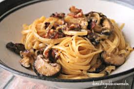 Linguine Carbonara With Bacon And Mushrooms Recipe Linguine Carbonara Stuffed Mushrooms Carbonara