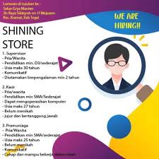 Kunjungi cari loker untuk menemukan lowongan kerja terbaru di indonesia. Shining Store Sekar Grya Manten Tegal