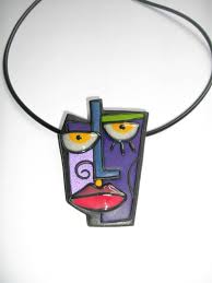 Visage déstructuré ( mauve) - Vente de bijoux fimo en ligne - VISAGES fimo