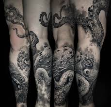 Octopus tattoos project the octopus reputation, in wildly realistic images that are drawn from shoulder to sholder, or entwined on the arm or the legs. Epic Octopus Leg Tattoo Album On Imgur