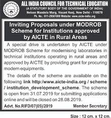 Established in november 1945 first as an advisory body and later on in 1987 given statutory status by an act of parliament. Inviting Proposals Under Modrob Scheme For Institutions Approved By Aicte In Rural Areas Government Of India All India Council For Technical Education